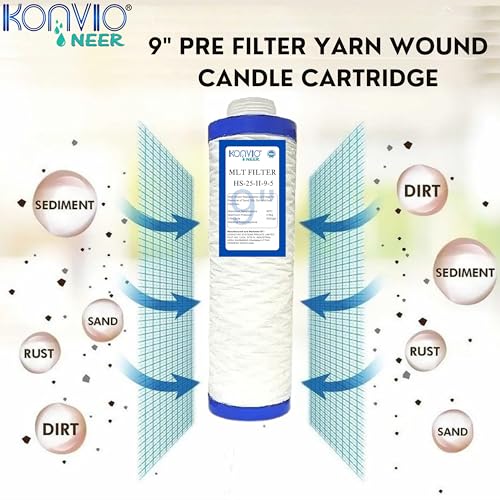 Image of KONVIO NEER 9 Inch PP Yarn Wound Sediment Water Filter Cartridge, Heavy Duty Threaded MLT Spun Pre Filter Cartridge Compatible for 10 Inch Pre-Filter Housing of All Water Purifier | Pack of 2