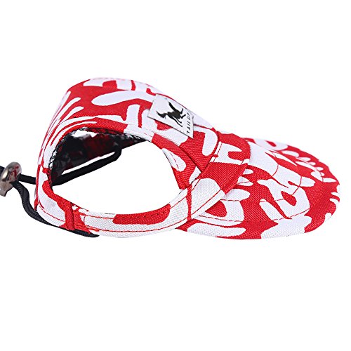 Cade Oxford Baseball Cap/Dogs Hat/Visor Cap with Ear Holes for Small Dogs (Red White Letters)