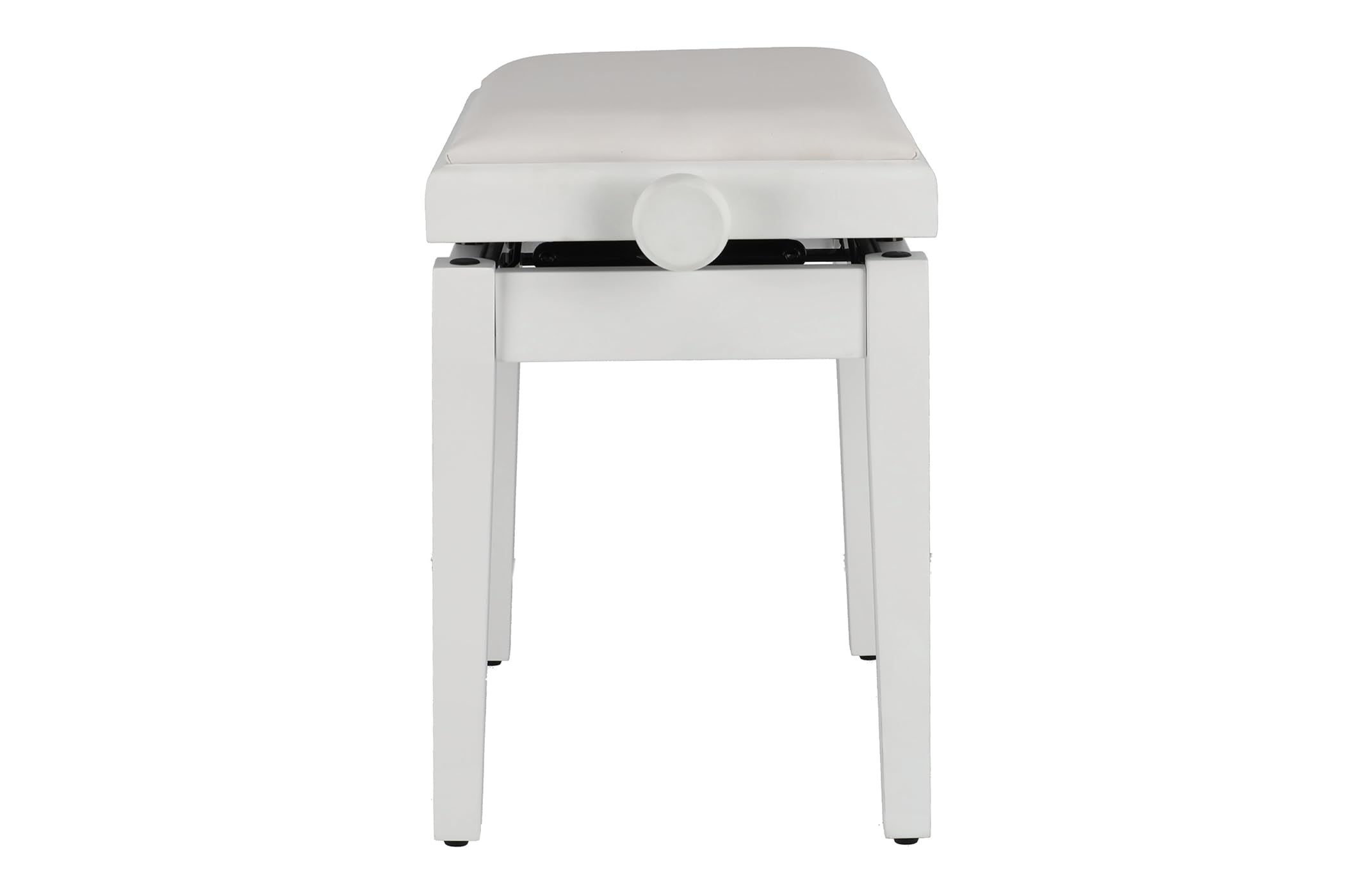 Gewa panca per pianoforte Deluxe Autolift con regolazione dell'altezza confortevole, legno massello, bianco opaco, rivestimento del sedile in vinile bianco