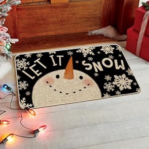   Artoid-Mode-Let-It-Snow-Snowman-Christmas-Decorative-Doormat-Black-Seasonal-Winter-Xmas-Holiday-Low-Profile-Floor-Mat-Switch-Mat-for-Indoor-Outdoor-17-x-29-Inch