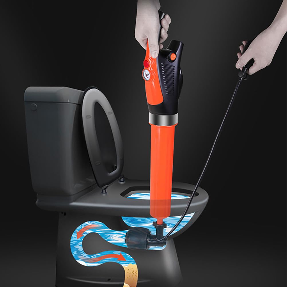 Pistolet à piston électrique pour toilettes, déboucheur de vidange portable haute pression avec affichage de la pression, 4 têtes remplaçables pour enlever les bouchons de toilettes