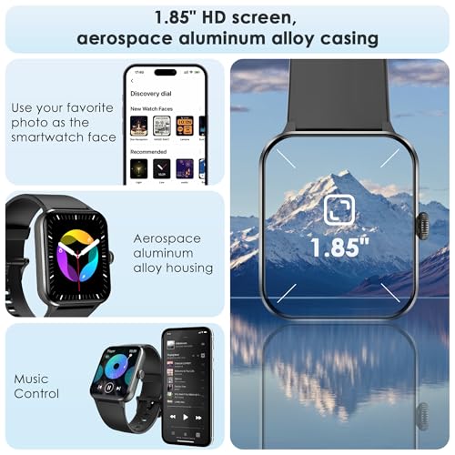 Baolubao Smart Watch for Men Women Answer/Make Call, 1.85" Fitness Watch with SpO2 Heart Rate,Sleep Monitor,Step Counter,130+ Sports Modes/IP68 Waterproof Activity Trackers for iPhone Android,Black - Image 3