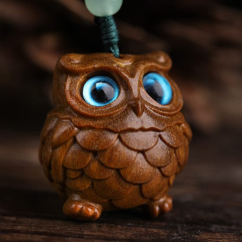 Amazon.com: 猫头鹰DIY挂件绿檀木手提包装饰品文玩可爱挂饰雕刻