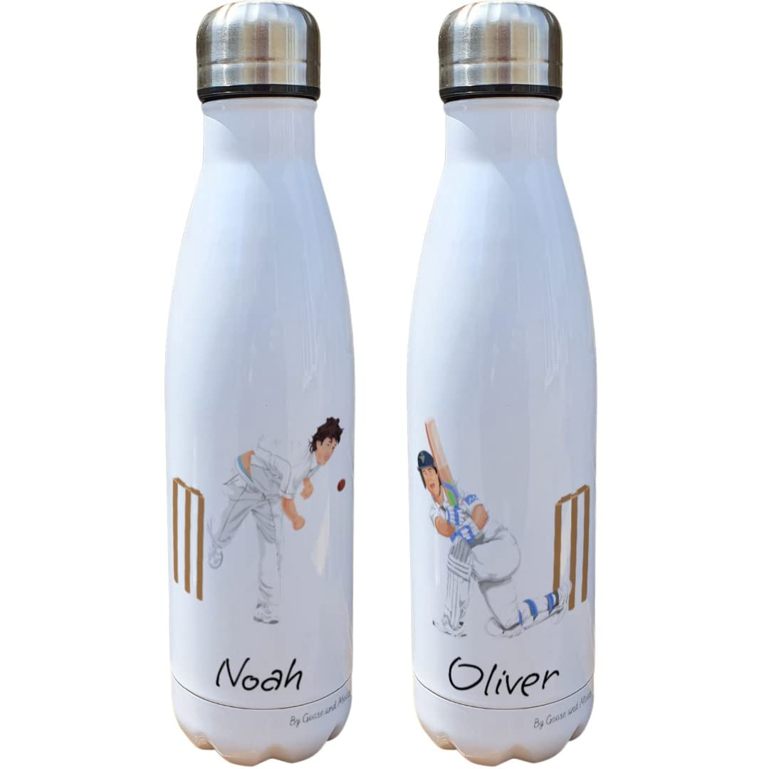 Cricket Insulated Bottle Personalised Sports - Gift for Cricket Lover - Personalised Cricket Thermal Flask - Stainless Steel Water Bottle (Bowler)