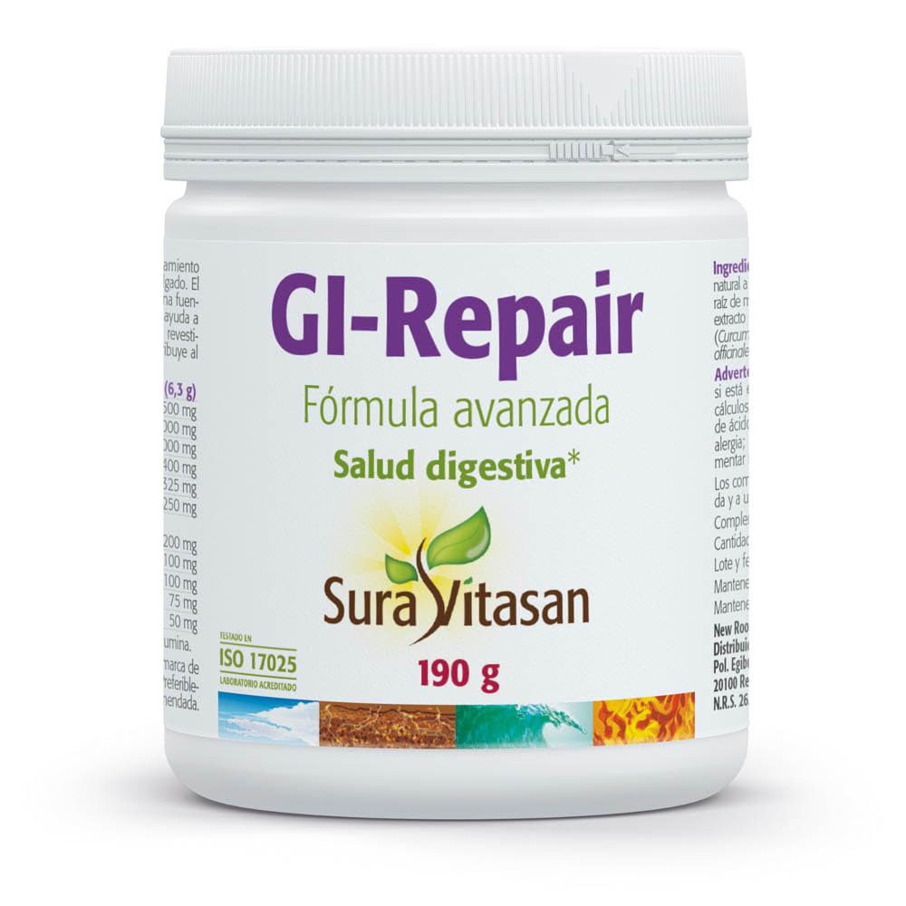 Sura Vitasan GI-Repair Polvo 190 g 11 Nutracéuticos para Salud Intestinal | Fórmula Sinérgica con L-Glutamina, Pectina, NAG Olmo Rojo, Boswellia y Regaliz DGL, para Cuidado de Mucosas Digestivas