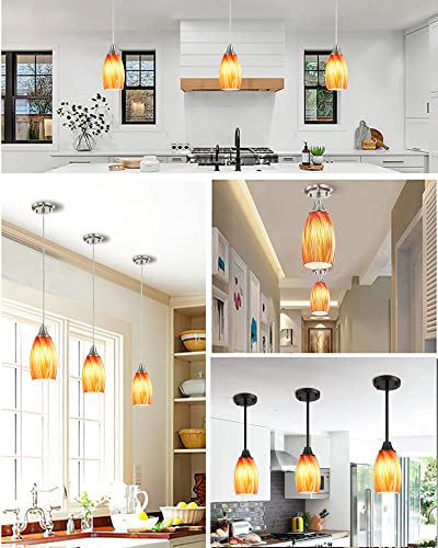 Image of Oval Art Glass Lamp Shade Only Glass Light Cover Replacement for Kitchen Island replacement glass shades for Mini Pendant Ceiling Lights Chandelier Red and Orange