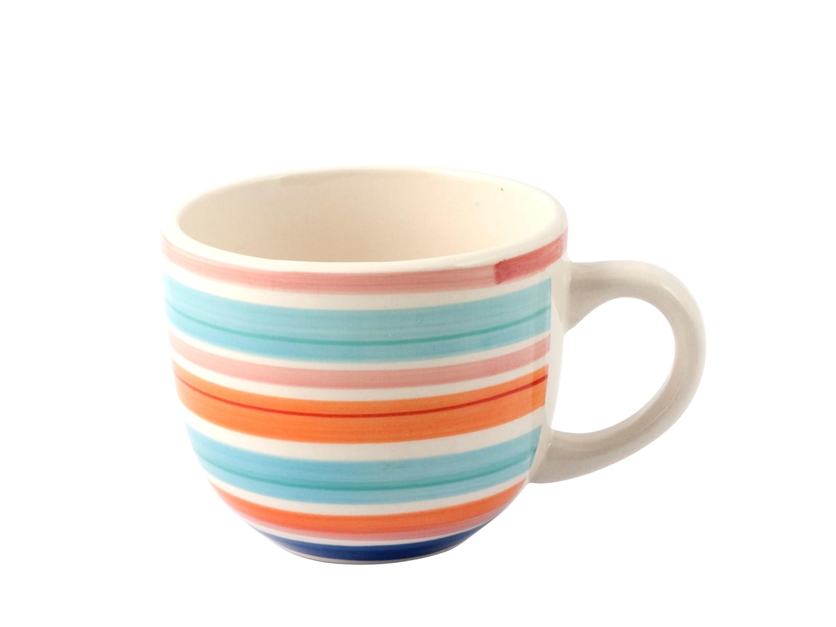 H&H Home, Set 8 Tazze da Thè in Stoneware 100 Righe, Senza Piatto, Colori Assortiti, 250 cc - Lavabili in Lavastoviglie e Idonee per Microonde