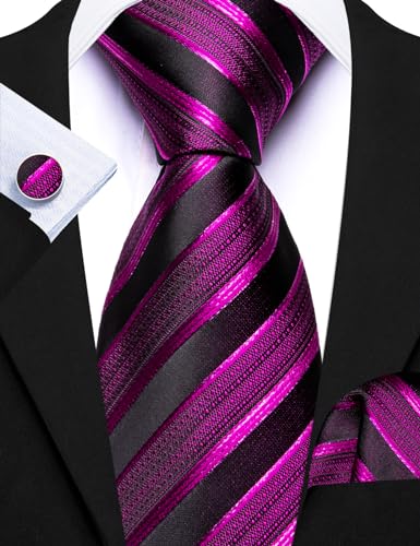 Image of Barry.Wang 6 PCS Men Ties Set Silk Business Fashion Woven Necktie Handkerchief Cufflinks Paisley Stripe Wedding Party