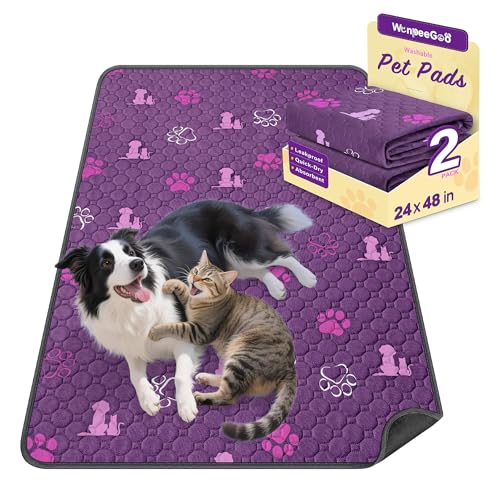 Image of WanpeeGoo Washable Pee Pads for Dogs, Waterproof, 24 x 48 in, 2 Pack, Purp | Super Absorbent, Waterproof and Non-Slip; Washable, Reusable Dog Pads for Crates, Playpens, Floors, Furniture and Travel