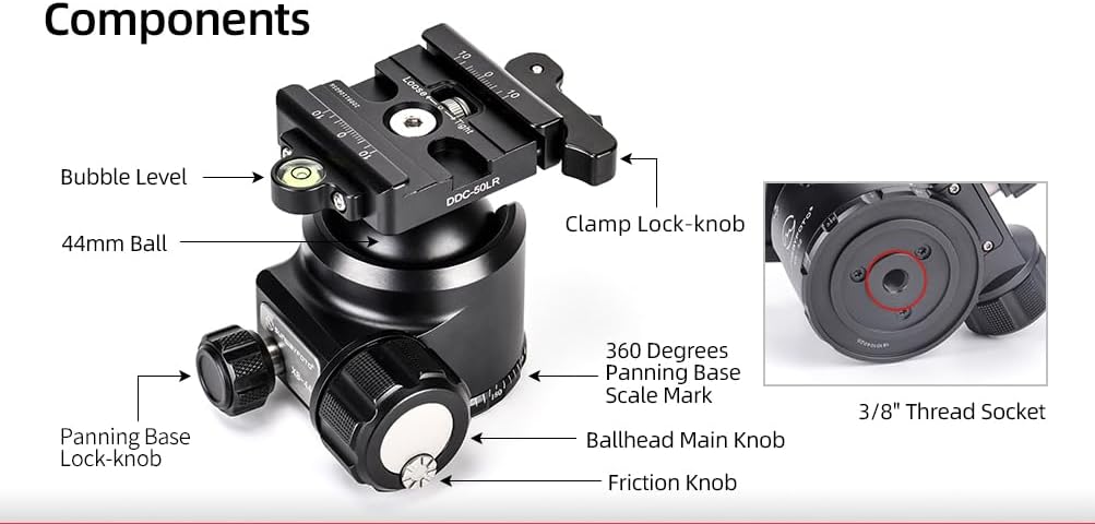 SUNWAYFOTO XB-44LR Tripod Ball Head w Arca Compatible Lever Lock Clamp Low Profile 88lb Max Load