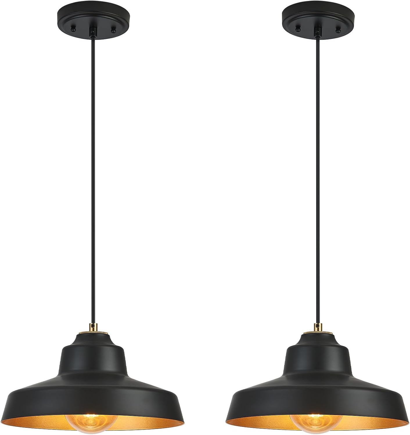 12 Inch Black Pendant Light Fixture,Farmhouse Hanging Lamp Adjustable Height Dome Pendant Lights for Kitchen Island Dining Room,2 Pack