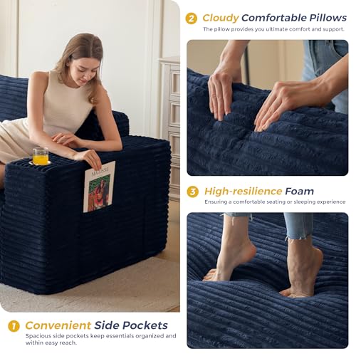 Image of MAXYOYO 104 inch Modular Sectional Couch with L-Shape Chaise, Modern Boneless Couch for Living Room, Sofa in A Box, Oversized Sofa with Deep Seat, No Assembly Required, Navy