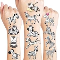 96PCS Zebra Temporary Tattoos Pre-Cut for Kids – Jungle Safari Animal Print Stickers, Zoo Theme Birthday Party Decorations, Supplies, Classroom School Rewards, Fun Gifts for Boys Girls