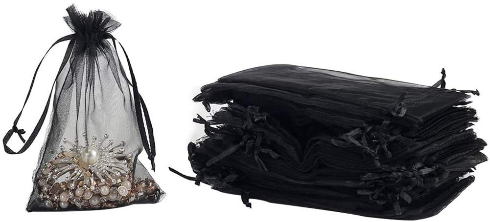 ExceforeExcefore 100pcs Black Bags Party Gift Bags 10 x 15cm Organza Pouches Wedding Favour Bags, Small Candy Jewellery Bags Wedding Party Christmas Favor Gift Bags