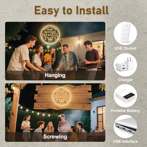 Image of Bar and Grill Neon Sign,WELCOM TO OUR BAR&GRILL ,Bar & Grill Sign, Backyard Patio Wall Art,Bar Sign,Grill Sign Backyard Sign BBQ Grilling Light Up Sign for Backyard,Garden Yard,Patio Decor, Housewarming Gift(Dimmable)