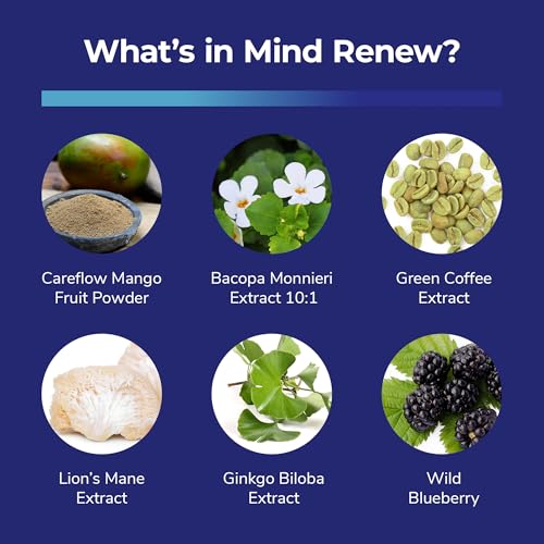 Image of Mind Renew - Brain Supplements for Memory and Focus with Lion's Mane and Ginkgo Biloba Extract - 60 Capsules