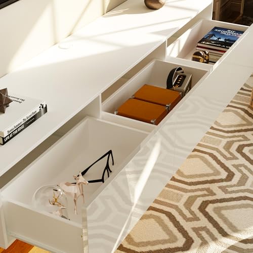 Floating LED TV Stand for TVs up to 70 Inch, Wall Mounted Entertainment Center with LED Lights, 63" Large Storage Media Console with 3 Drawers for Living Room, White - Image 3