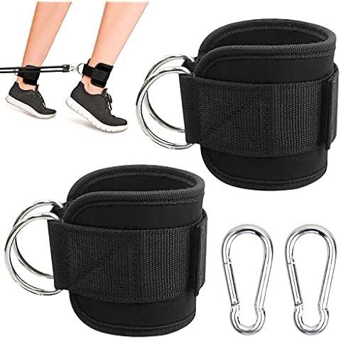 Fitness Foot Straps Cable Pull, Pack of 2 Adjustable Foot Cuffs Cable Pull, Foot Straps Cable Pull with D-Ring Padded, Fitness Ankle Straps for Men and Women, Leg Extenders Cover