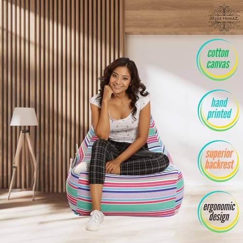 Image of Style Homez Hackey Cotton Canvas Stripes Printed Bean Bag XXL Size Filled with Beans Fillers