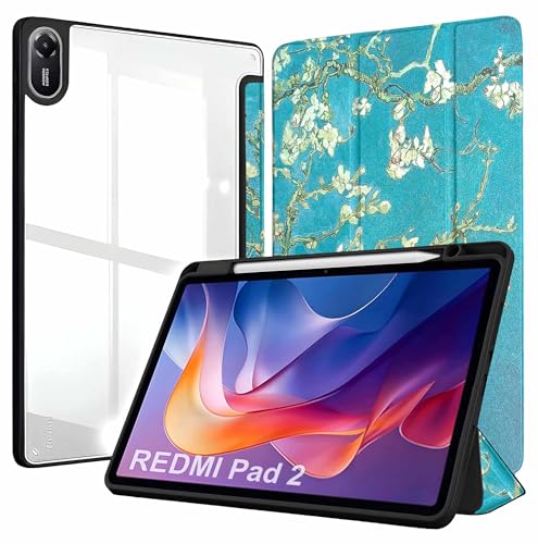 Image of ProElite Case Cover for Xiaomi Redmi Pad 2 11 inch Cover, Transparent Flip Case for Xiaomi Redmi Pad 2 11 inch Case Cover with Pen Holder, Flowers