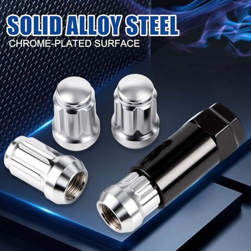 Image of JiiinMiiin M14x1.5 Wheel Locks Chrome with Key, 14x1.5 Wheel Locks 1.37 inch Length with 1 Key 60 Degree Conical /Cone Bulge Seat Closed End 4PCS