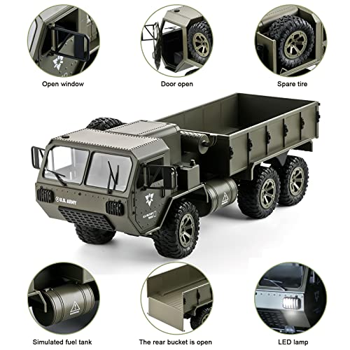 Mostop Rc Military Truck 6X6 Off Road Military Armored Vehicle With Truck Hood, 1/12 Scale Waterproof Remote Control Crawler Military Transport Truck 6Wd All Terrain Vehicle Electric Toy With Lights #TOP4