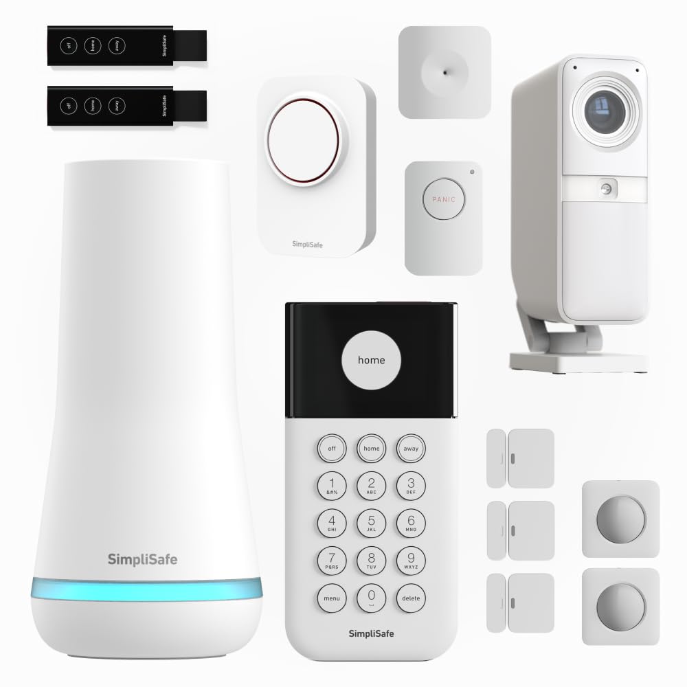SimpliSafe SimpliSafe Wireless Home Security Systems | 13 Piece Smart Home Alarm Systems with HD Indoor Security Camera | Mobile App & Works with Alexa | Professional Monitoring Available | Easy DIY Install