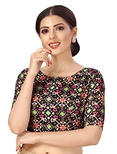 Image of Studio Shringaar Women Crepe Readymade Ikkat Printed Elbow Length Sleeve Saree Blouse