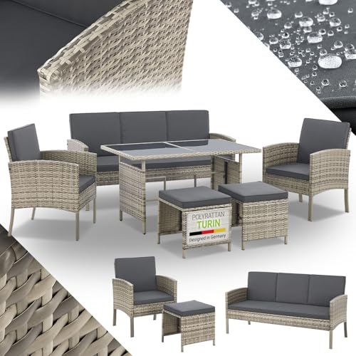 Juskys Polyrattan Gartenmöbel Sitzgruppe Turin Set 6 teilig - 7...