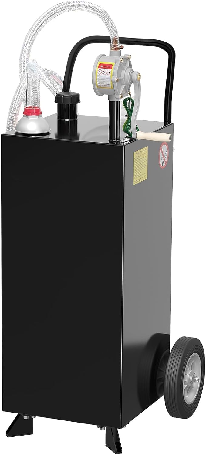 30 Gallon Portable Fuel Transfer Tank with Pump, Mobile Gasoline and Diesel Storage Container for Cars, Lawn Mowers, ATVs, Boats, Black