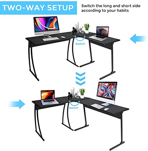 CHADIOR L Shaped Corner Computer Gaming Desk 58"L x 44"W Modern Workstation Table for Small Space Home Office, Black