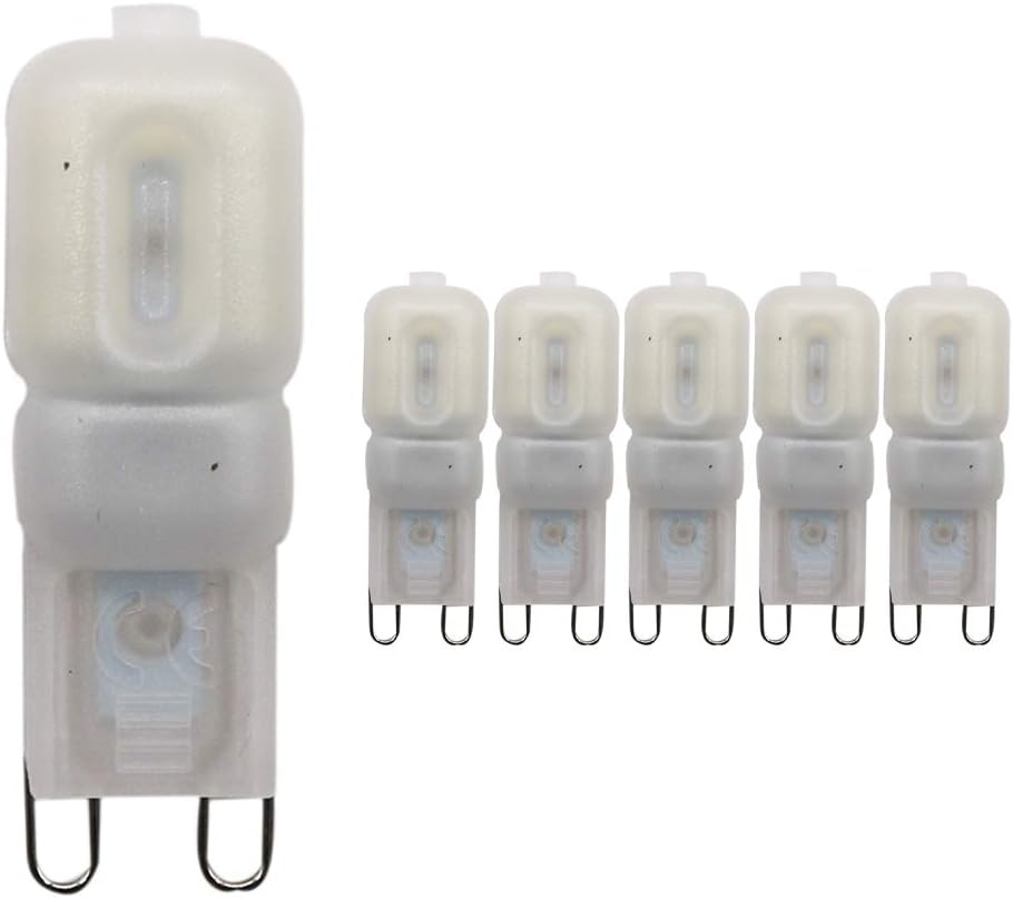Pack of 5 G9 14 SMD 2835 LED bulbs, AC 220 V, (2.5 W, replaces 20 W halogen), 220 lm, cool white, G9 LED bulb, plastic top bulb