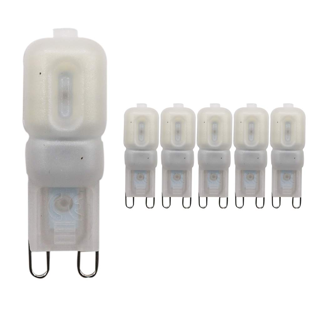 Pack of 5 G9 14 SMD 2835 LED bulbs, AC 220 V, (2.5 W, replaces 20 W halogen), 220 lm, cool white, G9 LED bulb, plastic top bulb