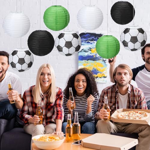 Rossesay 16 Pcs Soccer Paper Lantern 8 Inch Soccer Party Decorations Green Black White Paper Lanterns for Sports Game Theme Supplies Birthday Party Favors by Rossesay - Image 5