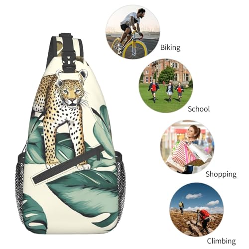 Bolso bandolera unisex con estampado de leopardo y hojas miniatura 6