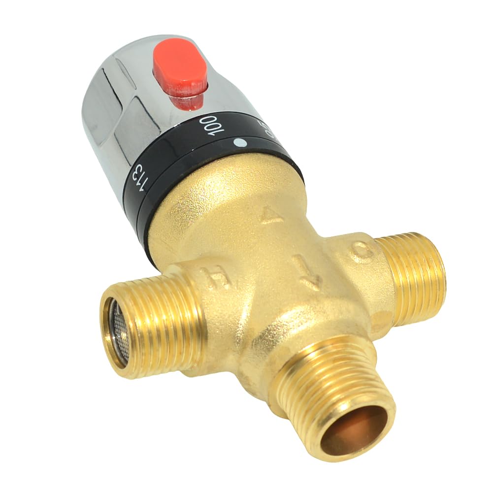 Valvola miscelatrice termostatica, in ottone massiccio, valvola termostatica per doccia, filettatura NPT da 1/2", valvola miscelatrice per scaldabagno per docce da bagno, sistemi solari e