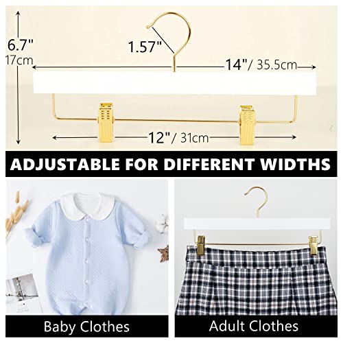 Amber Home White Wooden Pants Skirts Hangers 24 Pack, Solid Wood Trousers Bottom Hanger With 2-Adjustable Gold Clips, Clips Hangers For Slacks, Jeans, Shorts (White + Gold, 24) #TOP1