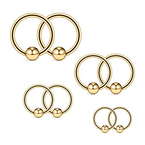 Ruifan 14G 316L Surgical Steel Captive Bead Ring PA Nipple Eyebrow Belly Tragus Cartilage Septum Piercing Jewelry 8PCS - Gold