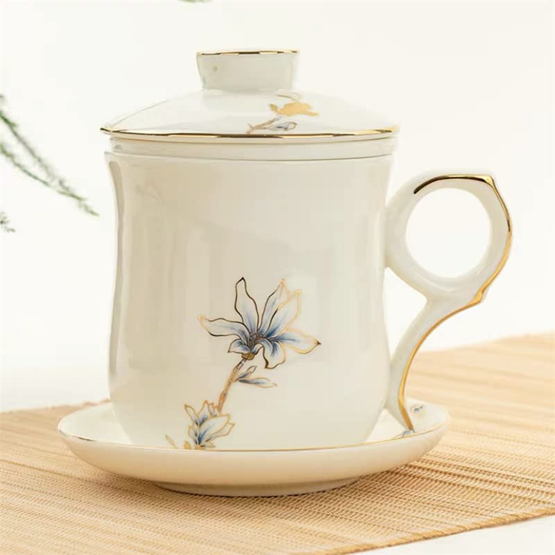 Tasse à thé créative en porcelaine anglaise avec couvercle et filtre pour le bureau - En céramique peinte à la main