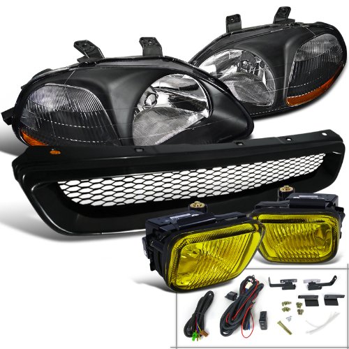 Spec-D Tuning Jdm Headlights + Fog Lights + Grill for 1996-1998 Honda Civic