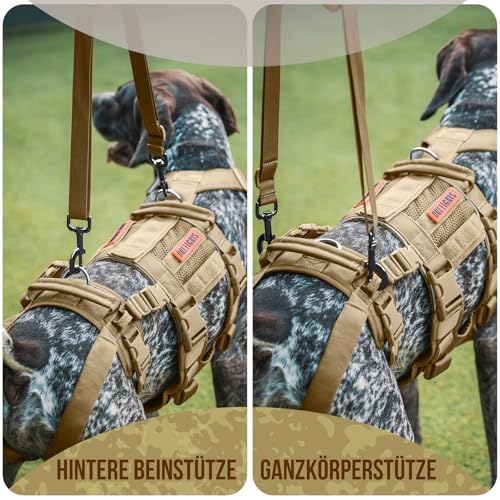 OneTigris Hundegeschirr, SKYEWALKER Unterstützung Geschirr, Einstellbares Hebegeschirr mit 2 Griffen für Unterstützung und Rehabilitation Geeignet für Mittelgroße und Große Hunde Braun M