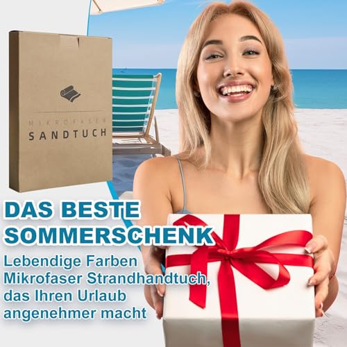 Asbtos Strandtuch Groß, 180 x 100 cm Doppelseitig Strandhandtuch, Schnell Trocknendes, Weiches, Leichtes, Pflegeleicht, Sandfreies Microfaser Handtücher für Reise Urlaub Schwimmen Camping, mit Tasche