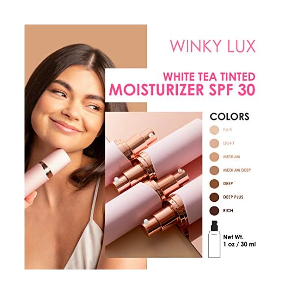 Winky-Lux-White-Tea-Tinted-Veil-Moisturizer-SPF-30-Rated-Face-Moisturizing-Creme-with-Medium-Tint-Level-Vitamins-Minerals-and-White-Tea-for-Anti-Aging-1fl-Oz-Light Winky Lux White Tea Tinted Moisturizer, SPF 30 Tinted Moisturizer for Oily Skin, Tinted Moisturizer for Face with SPF with Vitamin E and Antioxidants, Light