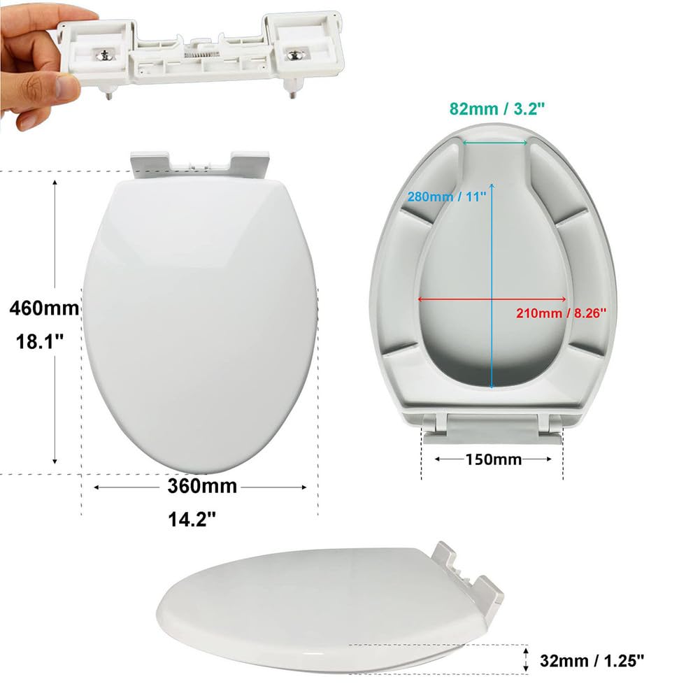 Ovaler WC-Sitz mit Absenkautomatik, offenes Frontdesign, & Break-Resint, abnehmbarer Deckel, Schnellverschluss für einfache Reinigung, Slish Badzubehör für moderne Häuser