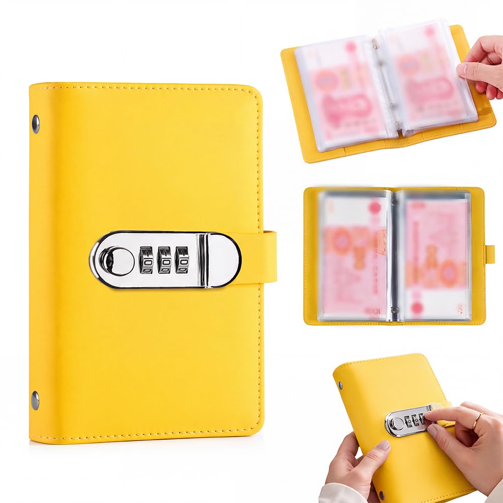 Lockable Savings Notebook, 2027 New Portable Cash Envelope Binder (Yellow)