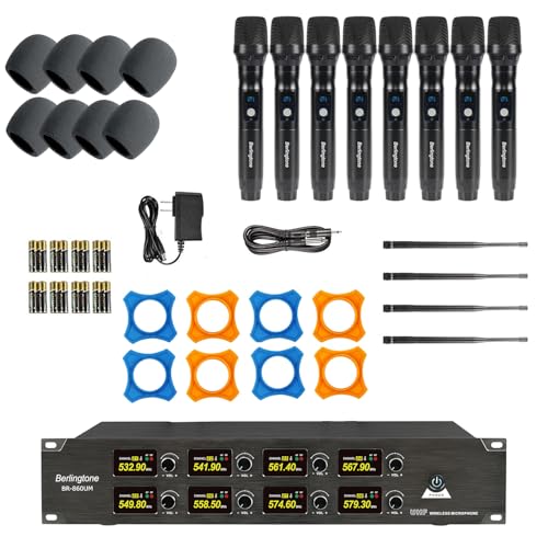 Sistema inalámbrico profesional de micrófonos UHF de 8 canales, micrófonos dinámicos metálicos sin cable, alcance de 262 pies, ideal para karaoke, iglesia, canto, DJ y fiestas (BR-860UM) miniatura 4
