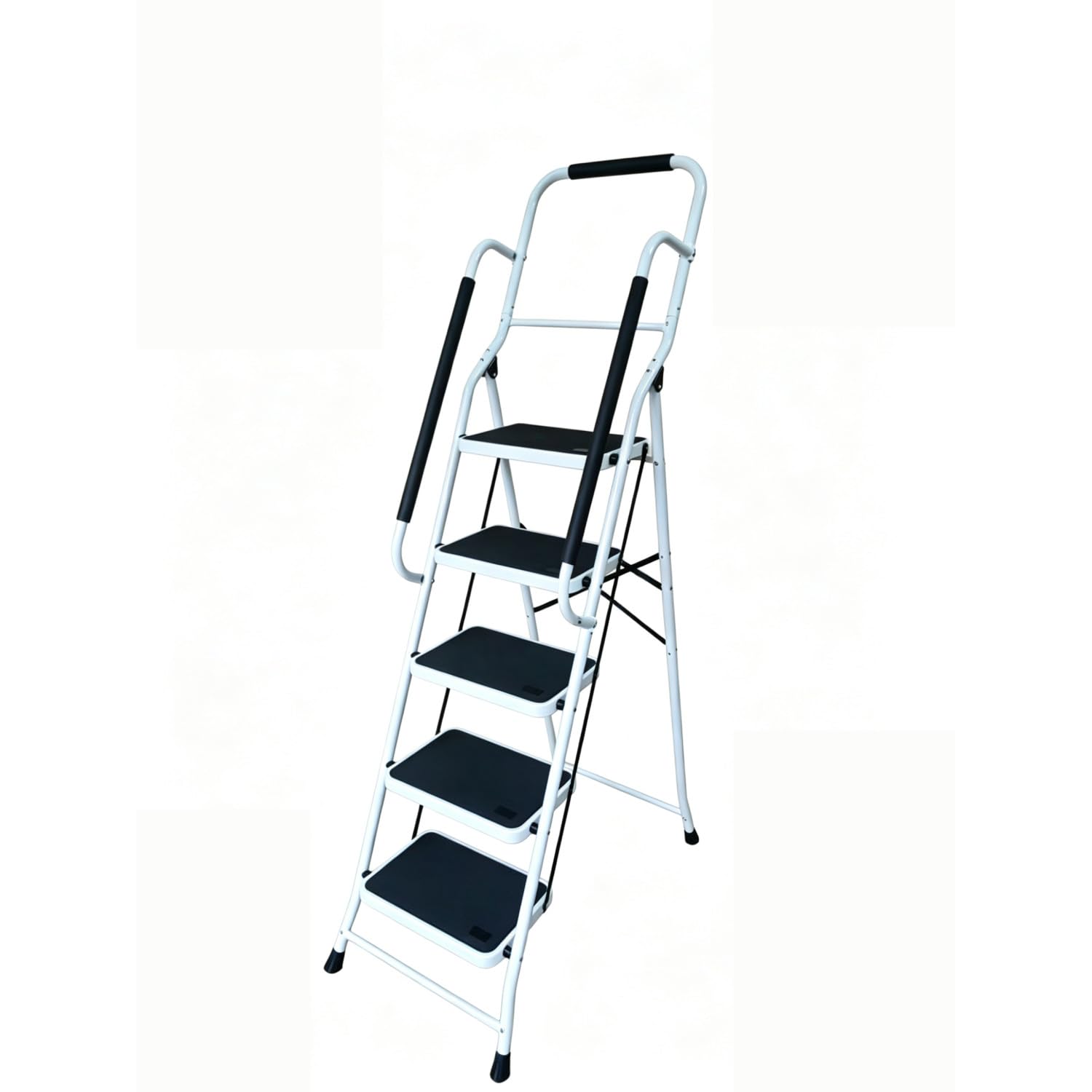 Escabeau avec Main Courante BM TOOLS BMT-ESC-5-MC-RENFORT, 5 marches - Échelle Multi-Usage Intérieur/Extérieur, avec Renfort