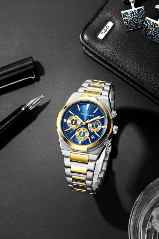 Image of Giordano Luxury Multifunction Quartz Watch for Men with Round Dial, Triple Sub-Dials, Moonphase Display, Date Window, Water Resistant and Stainless Steel Strap - GZ-50152