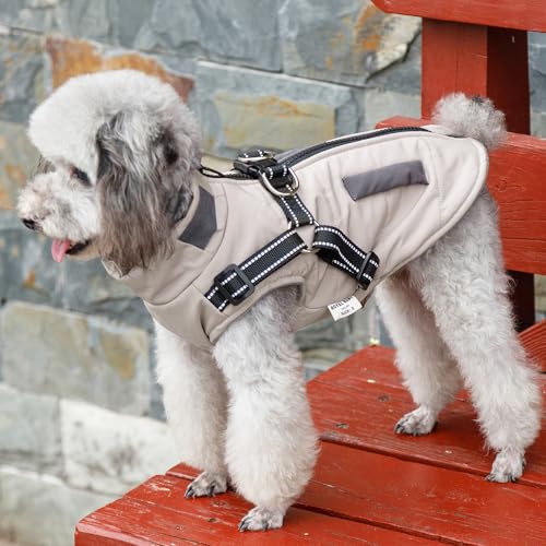 Oslueidy Hunde Winterjacken,Warme Hundemäntel Reflektierend Hundekleidung wasserdichte Welpenweste für kaltes Wetter mit Hundegeschirr für kleine mittelgroße Hunde