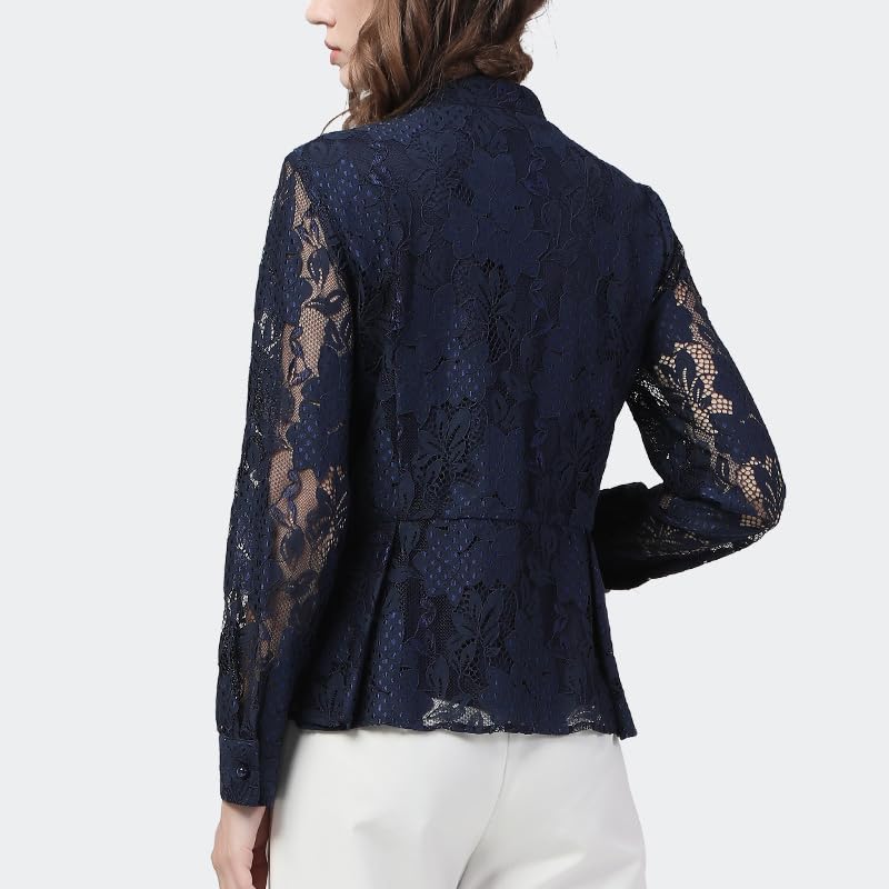 Top de Encaje con Cuello Cuadrado para Mujer, Prendas de Vestir de Cintura Estrecha y Manga Larga, Blusa Floral Calada, Camisa Coreana de otoño e Invierno (Negro S)